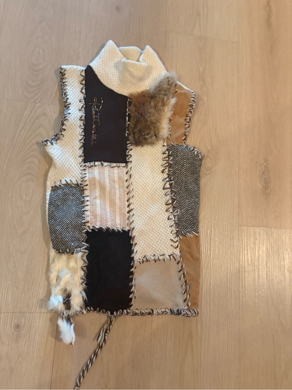 Roberto Cavalli Patchwork Sleeveless Turtleneck in Cream, Black, Brown, Tan